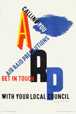 thumbnail link to original 1938 H.M. Stationery Office Edward McKnight Kauffer poster ARP Calling You